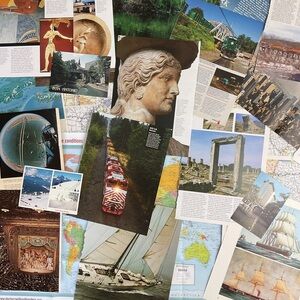Vintage world travel themed paper ephemera lot maps trains postcards & more